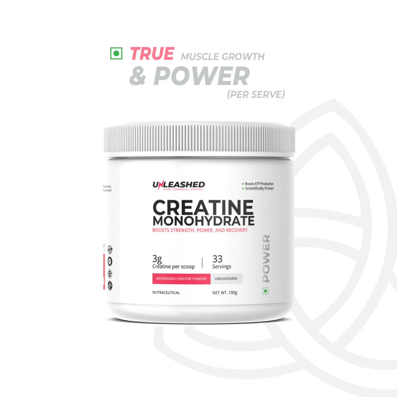Unleashed Creatine Monohydrate | Muscle Growth & Power Supplement - 100g Unflavored Powder