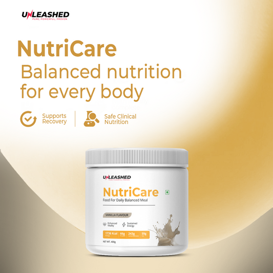 Unleashed NutriCare Balanced Meal Powder | High Biological Value Protein + FOS, Omega-3 & Beta Carotene – 400g Vanilla | Lactose-Free & Gluten-Free