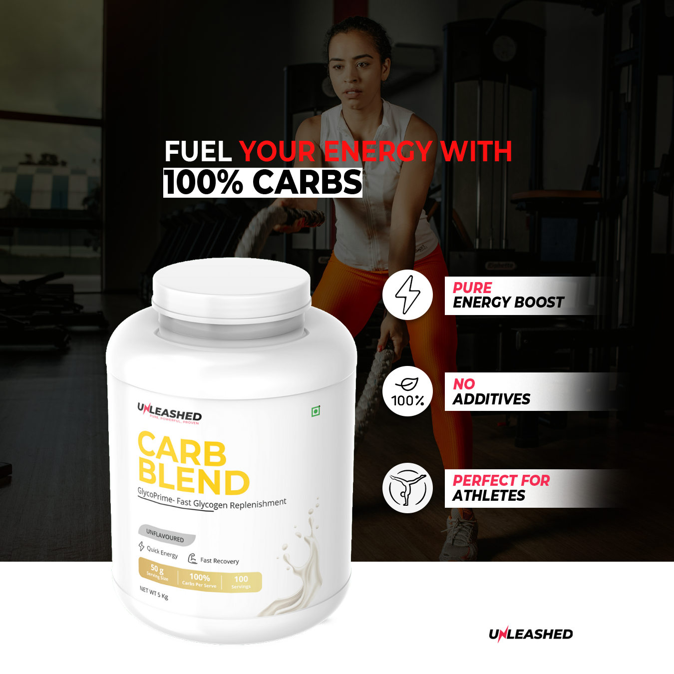 Unleashed Carb Blend | Fast Glycogen Replenishment & Dual-Phase Energy | Dextrose + Glucidex | 100 Servings (5kg)