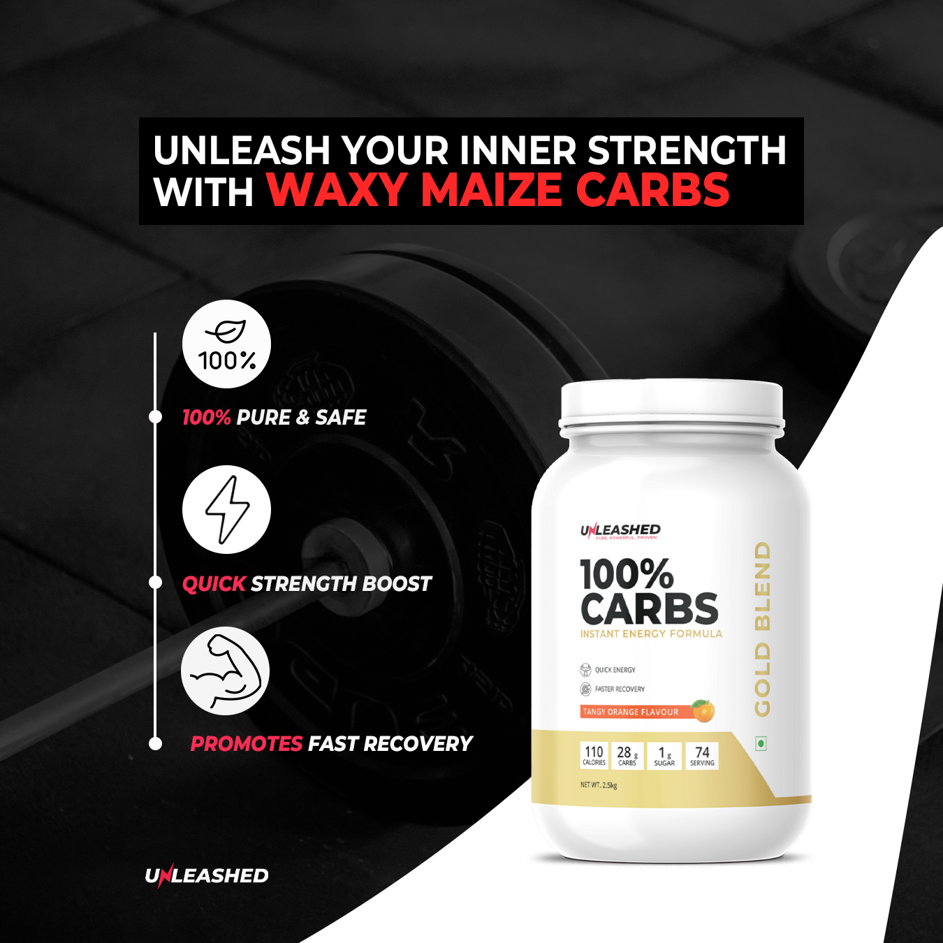 Unleashed Waxy Maize Carbohydrate | Glycogen Replenishment & Muscle Pump - 2.5kg Tangy Orange