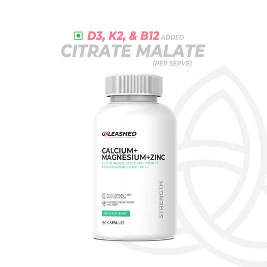 Unleashed Calcium Magnesium Zinc with D3, K2 & B12 | Complete Bone & Joint Support - 90 Veg Capsules