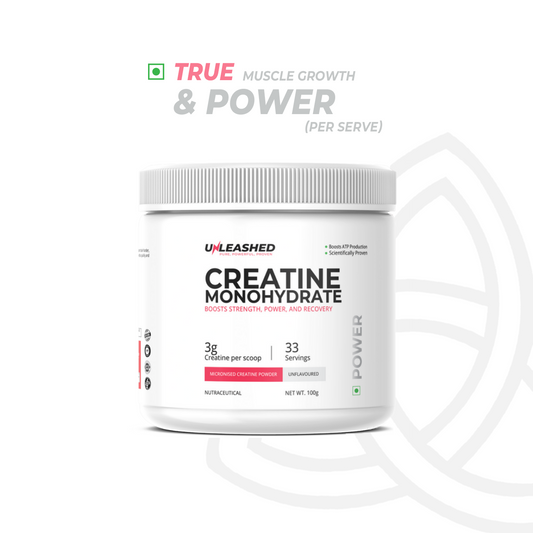Unleashed Creatine Monohydrate | Muscle Growth & Power Supplement - 100g Unflavored Powder