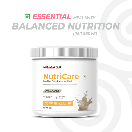 Unleashed NutriCare Balanced Meal Powder | High Biological Value Protein + FOS, Omega-3 & Beta Carotene – 400g Vanilla | Lactose-Free & Gluten-Free