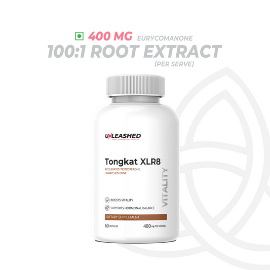 Unleashed Tongkat XLR8 Extract 400mg | Testosterone Booster for Strength, Energy & Endurance – 60 Veg Capsules | 100:1 Root Extract with 1% Eurycomanone & BioPerine