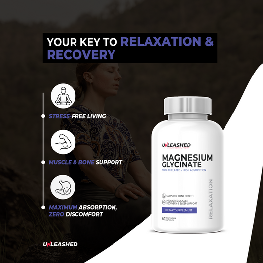 Unleashed Chelated Magnesium Glycinate 2000mg | Muscle Recovery & Deep Sleep Aid - 60 Veg Tablets