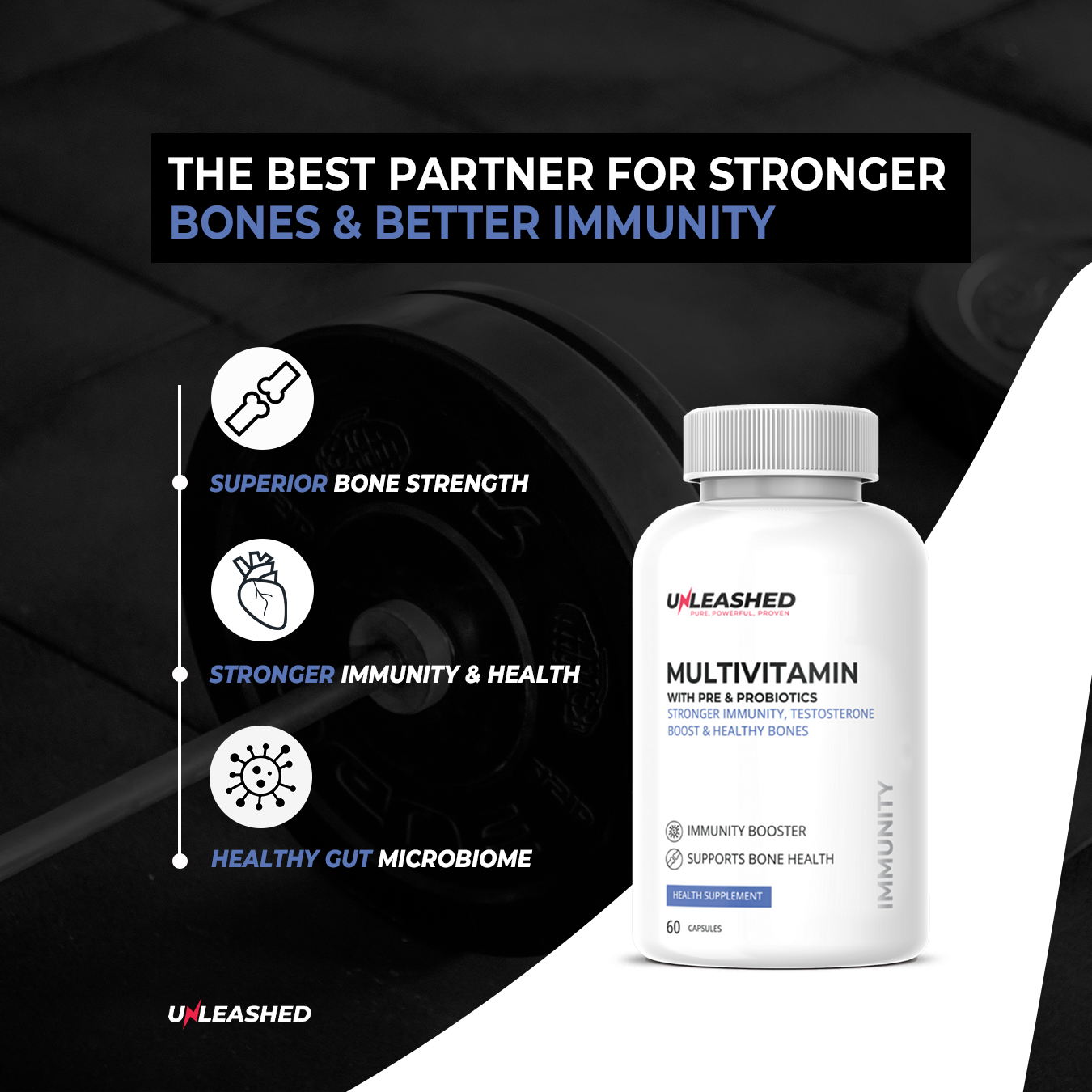 Unleashed Multivitamin with Probiotics & Minerals | Daily Wellness & Energy Support - 60 Capsules